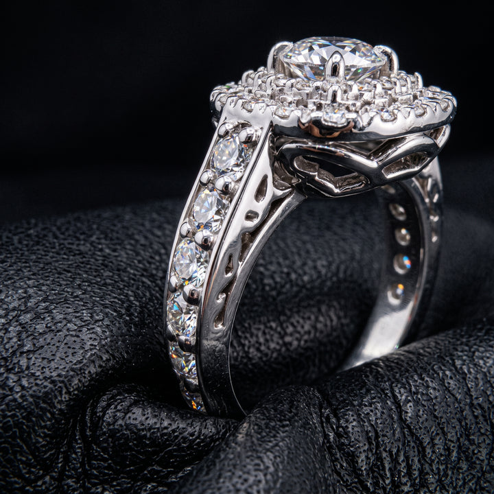 1.03 CT Lab-Grown Diamond Engagement Ring with Double Halo, 14K Gold
