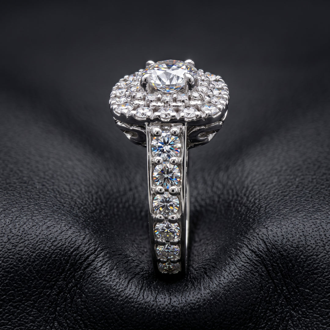 1.03 CT Lab-Grown Diamond Engagement Ring with Double Halo, 14K Gold