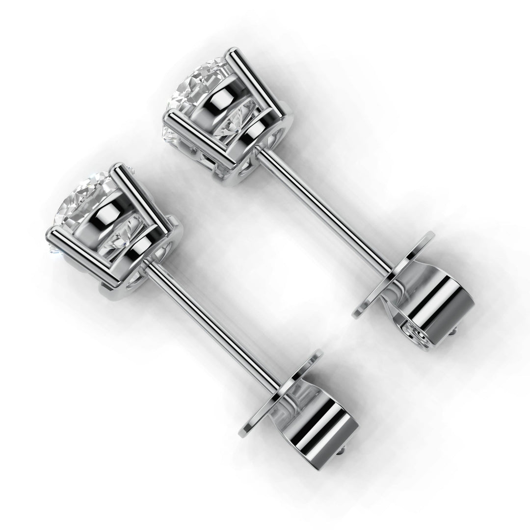 1 carat round lab-grown diamond double gallery stud earrings with secure setting