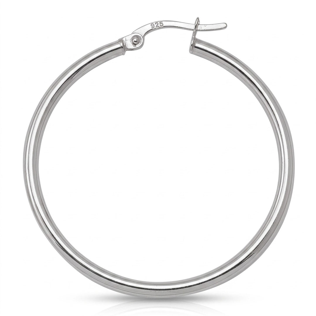 White Gold High Polish Plain 2mm Tube Hoop Earrings, 34mm