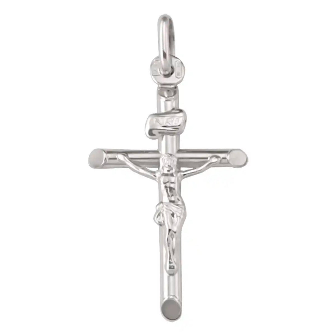 Latin Crucifix White Gold Cross Pendant on white background
