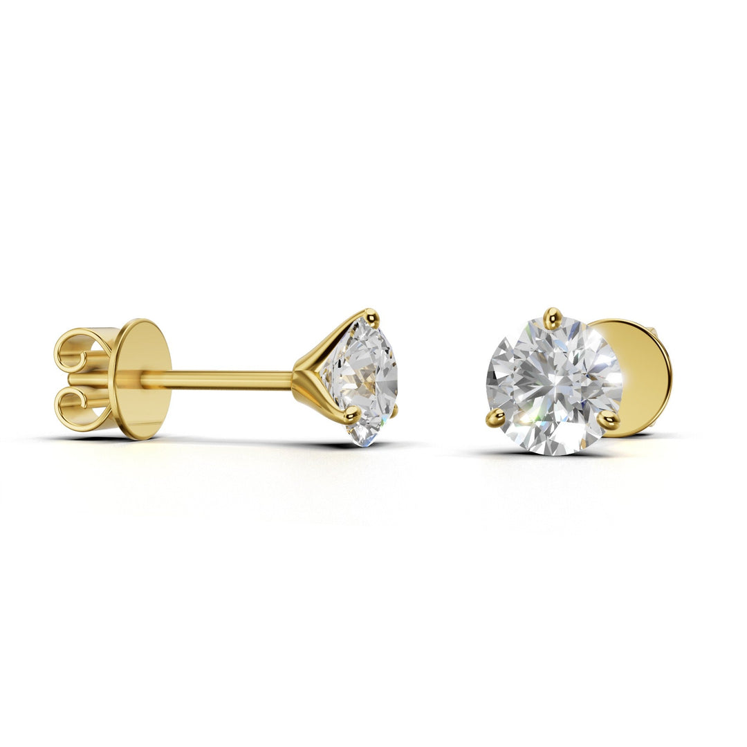 Pair of 1 carat total round lab-grown diamond martini stud earrings with secure backings