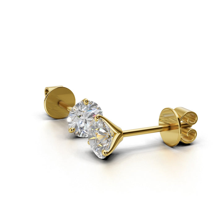 Pair of 1 carat total round lab-grown diamond martini stud earrings with secure backings