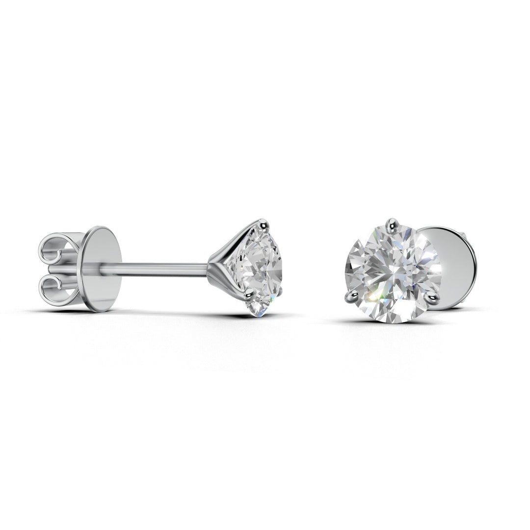 Pair of 1 carat total round lab-grown diamond martini stud earrings with secure backings