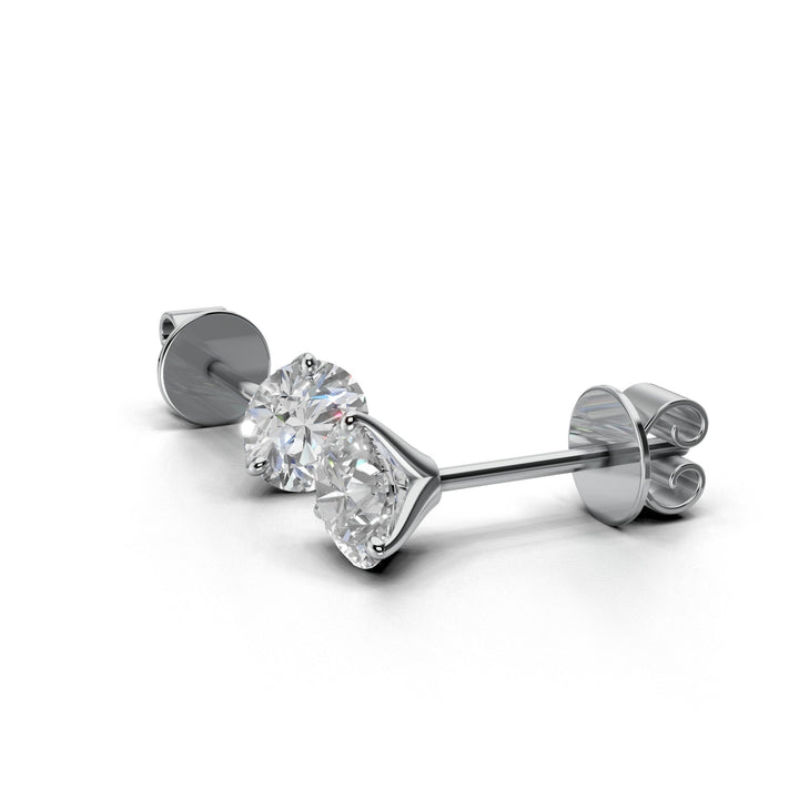Pair of 1 carat total round lab-grown diamond martini stud earrings with secure backings