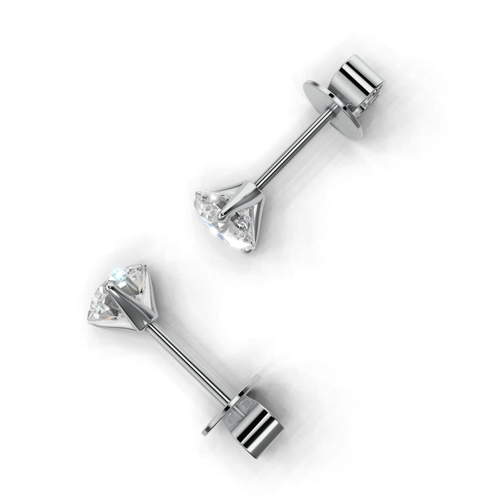 Pair of 1 carat total round lab-grown diamond martini stud earrings with secure backings