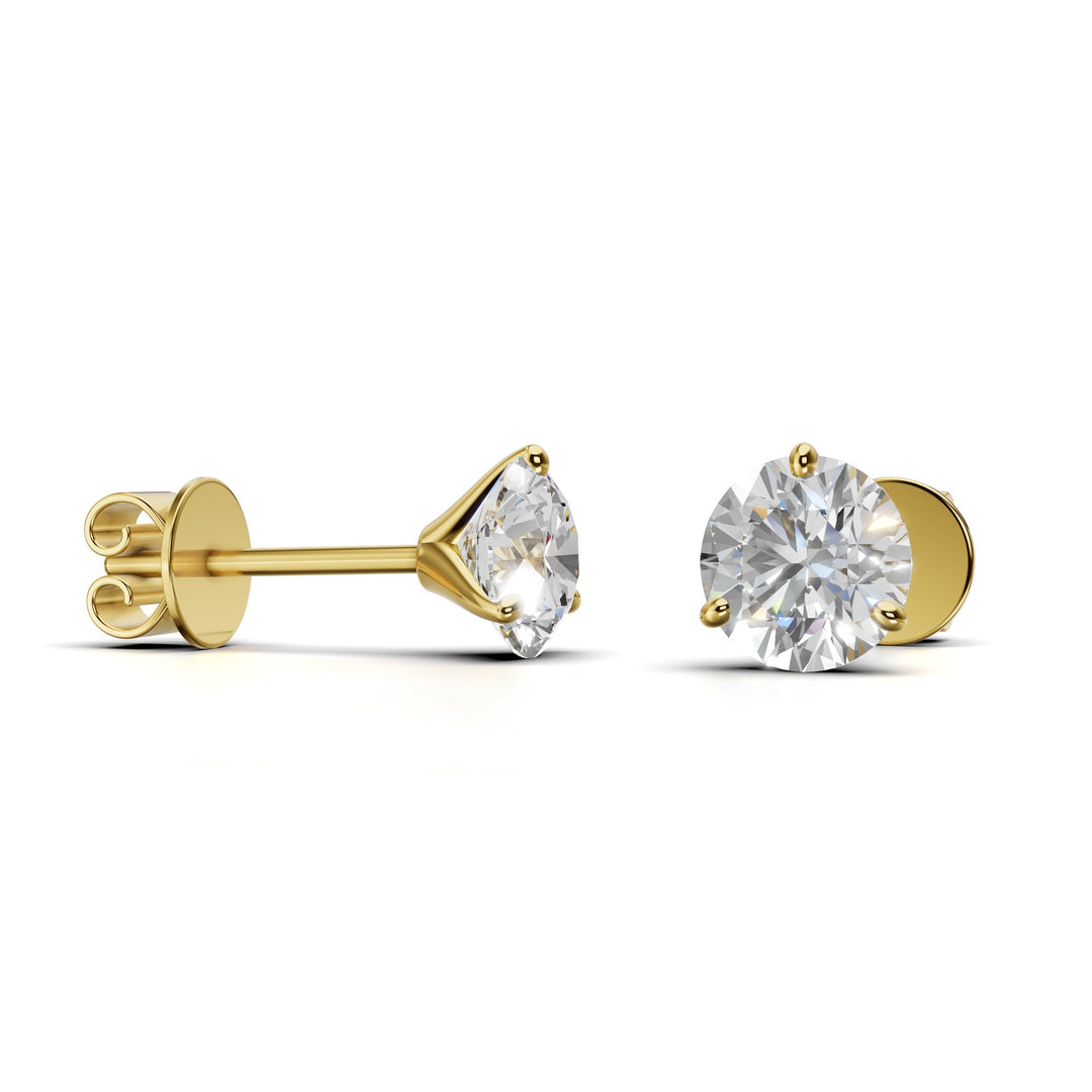 Pair of 1.5 carat total round lab-grown diamond martini stud earrings with secure backings