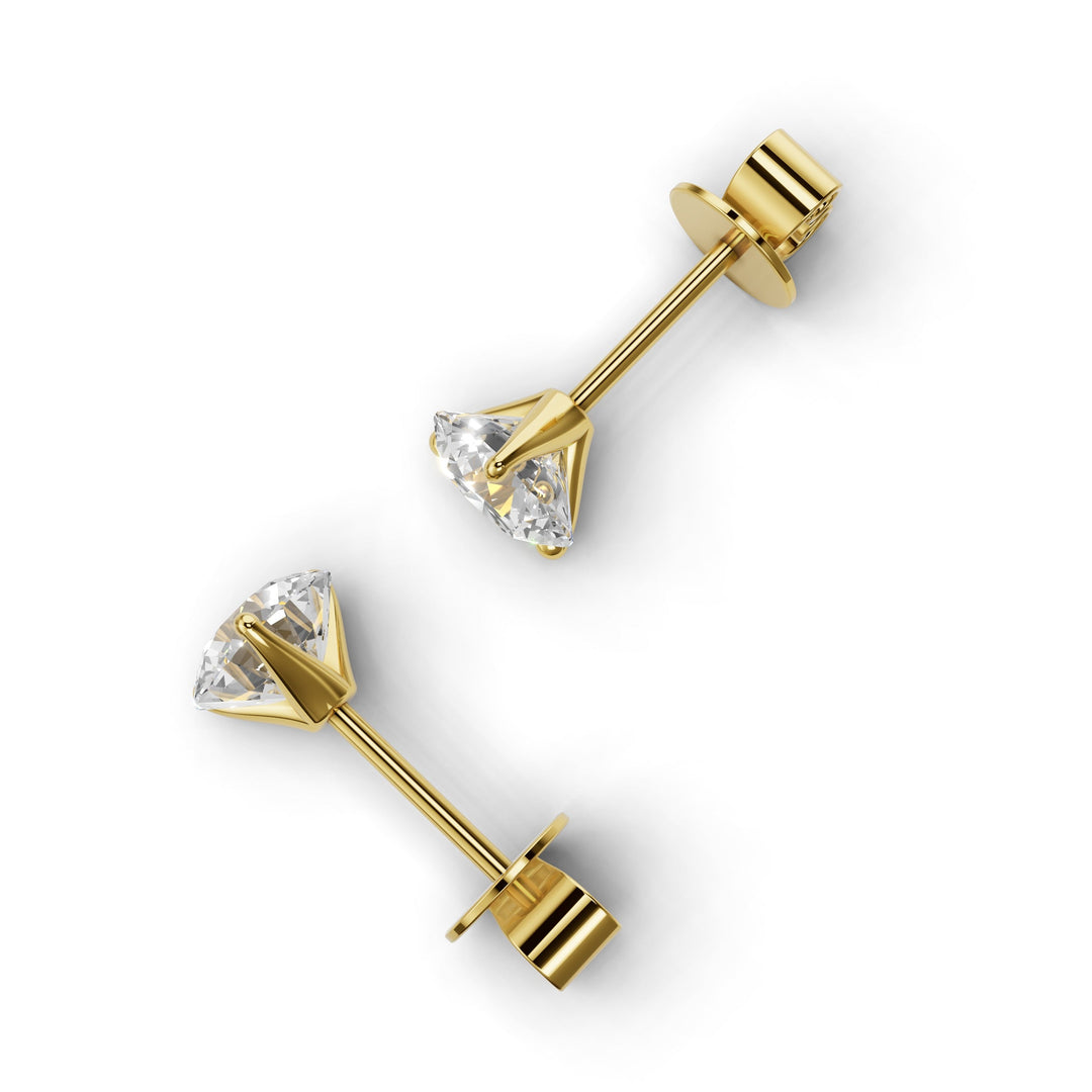 Pair of 1.5 carat total round lab-grown diamond martini stud earrings with secure backings