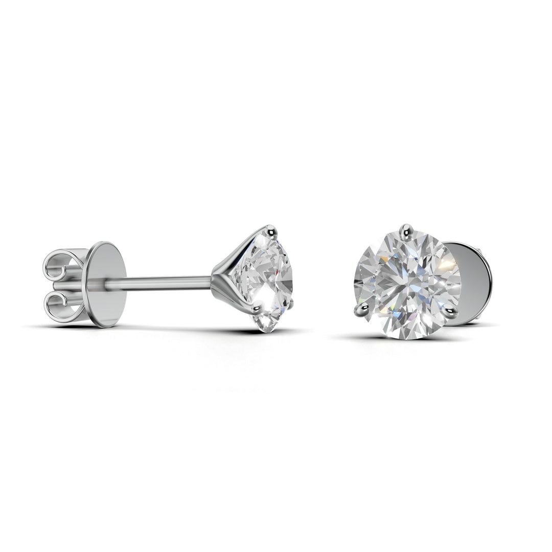 Pair of 1.5 carat total round lab-grown diamond martini stud earrings with secure backings