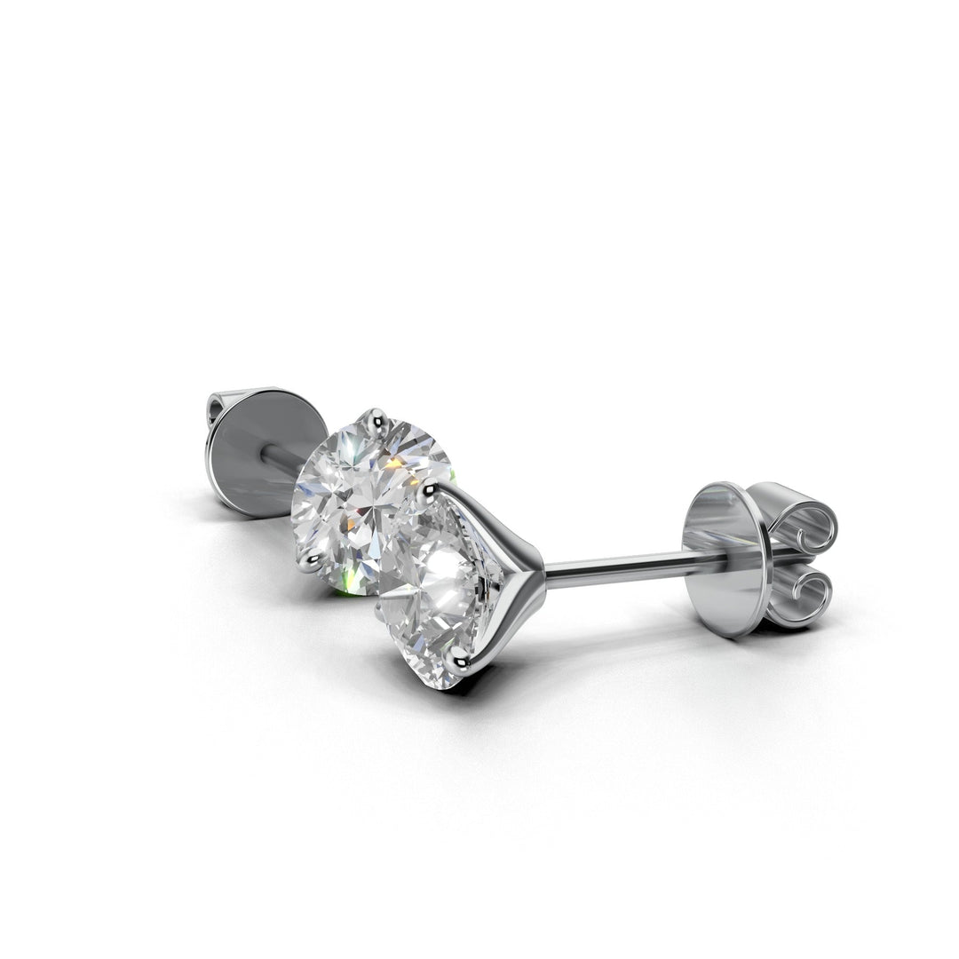 Pair of 1.7 carat total round lab-grown diamond martini stud earrings with secure backings