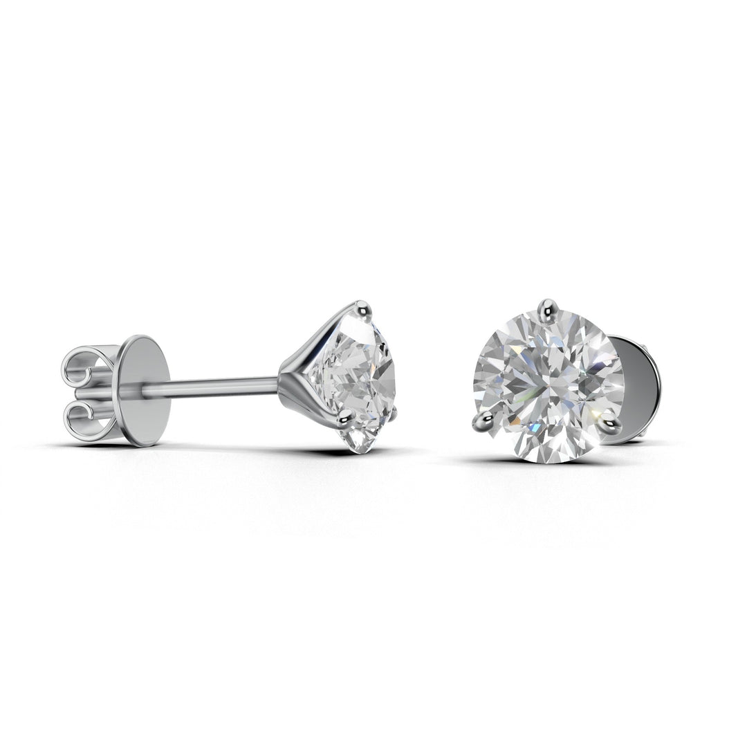 Pair of 1.7 carat total round lab-grown diamond martini stud earrings with secure backings