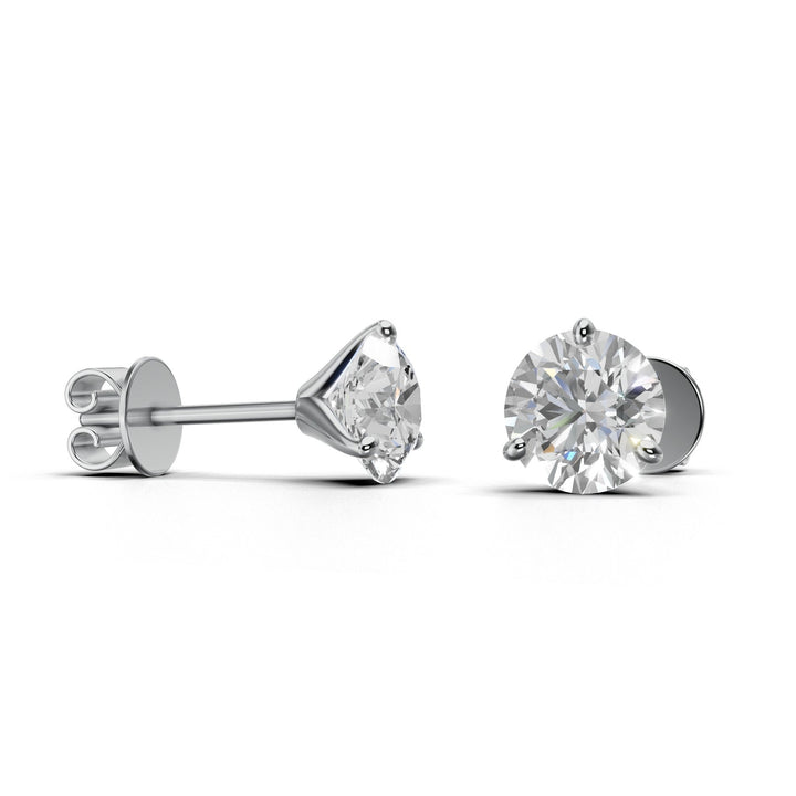Pair of 1.7 carat total round lab-grown diamond martini stud earrings with secure backings