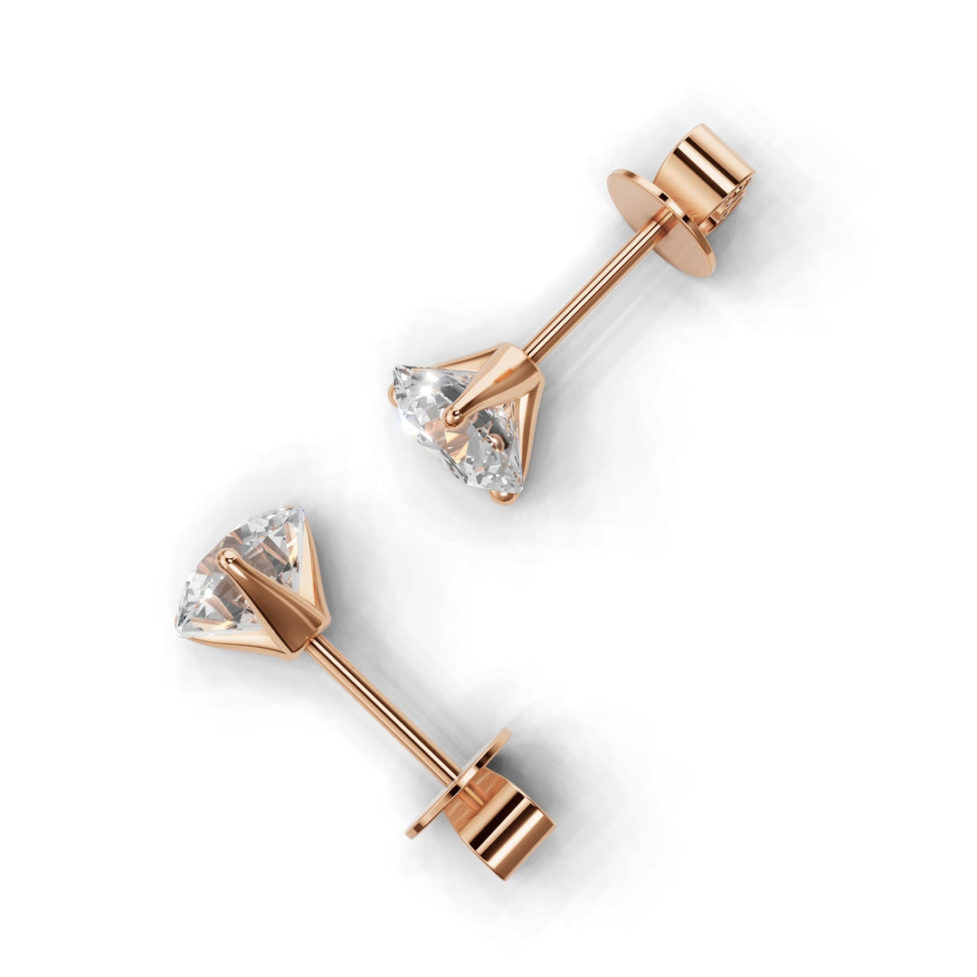 Pair of 1.7 carat total round lab-grown diamond martini stud earrings with secure backings