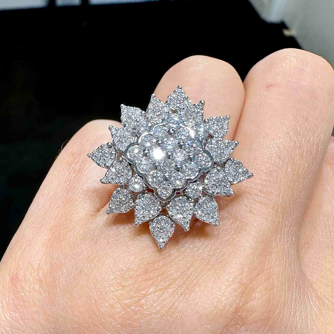 Unique diamond cluster ring with 148 natural diamonds in 18K white gold
