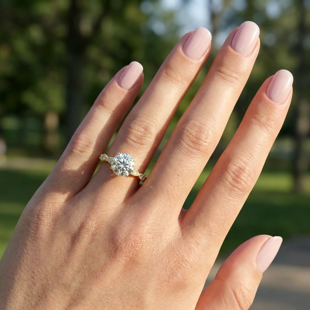 1 Ct Round Moissanite Engagement Ring with Hidden Halo in 14K Gold