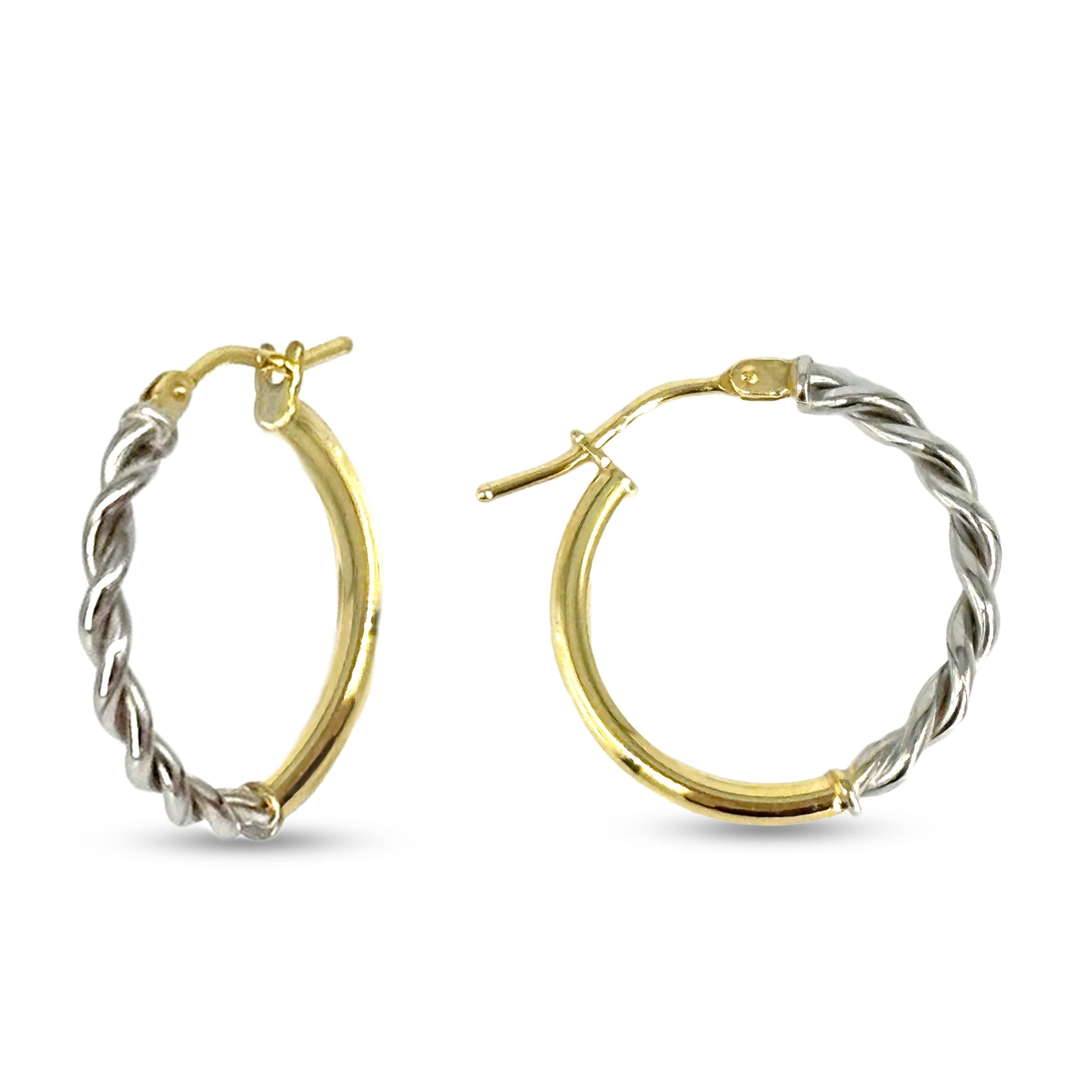 10KT Two-Tone Gold Twisted Hoop Earrings