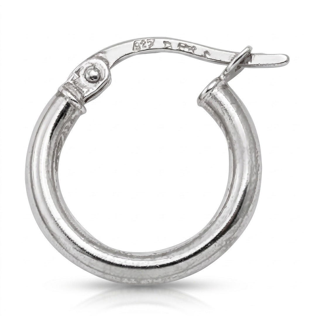 White Gold High Polish Plain 2mm Tube Hoop Earrings, 14mm