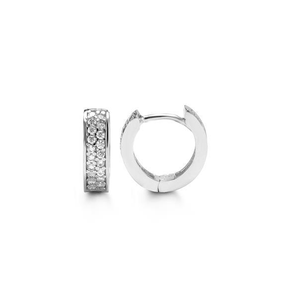 10K white gold huggies earrings with cubic zirconia stones