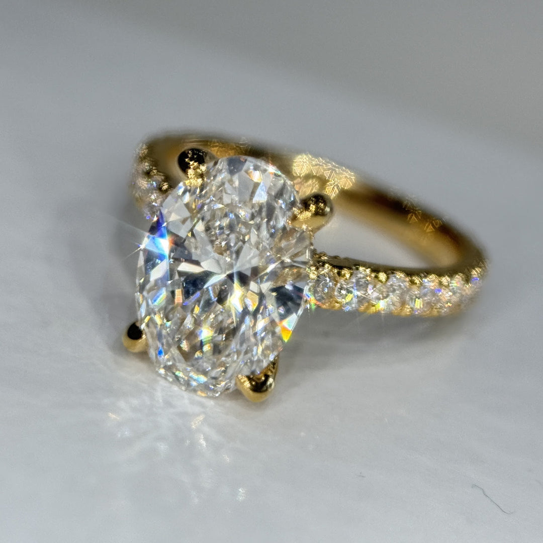 2.84 Ct Oval Lab-Grown Diamond Hidden Halo Pavé Engagement Ring in 14K Yellow Gold — D/VS1 IGI Certified — View 2