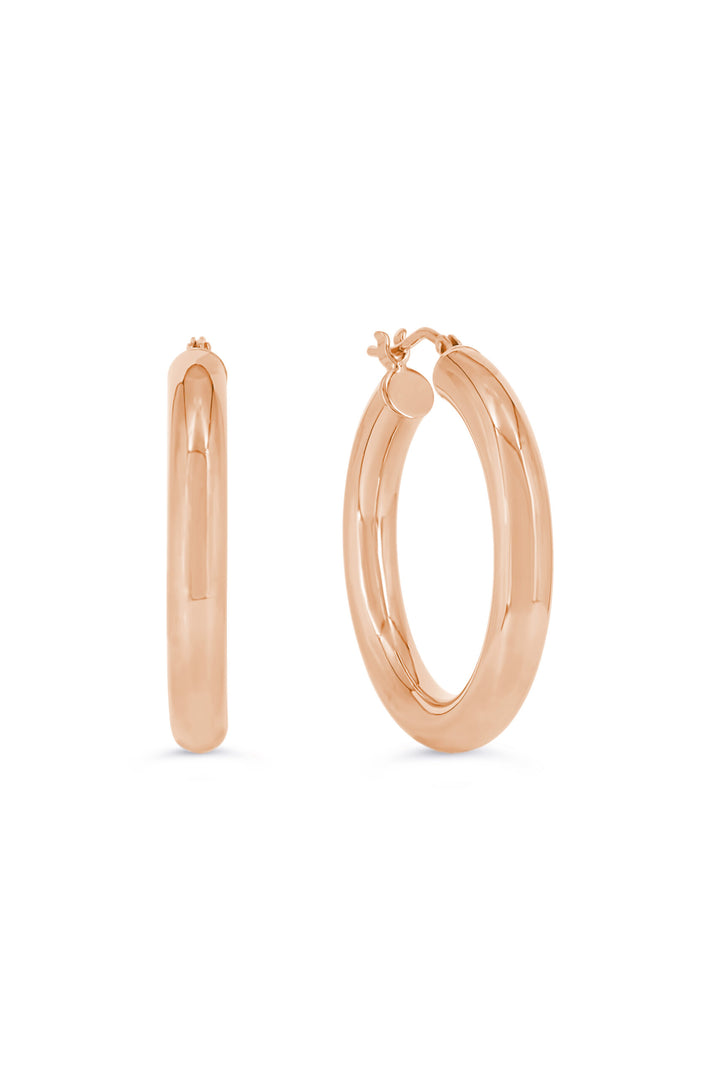 10K 4mm Round Tube Hoop Earrings, Large - 10k Rose Gold