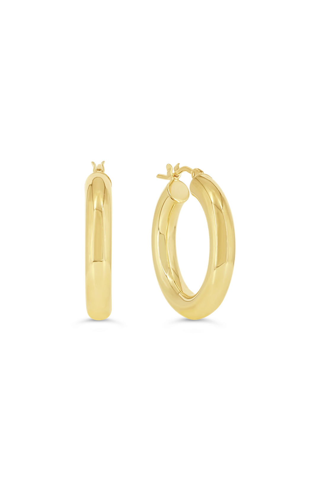 10K 4mm Round Tube Hoop Earrings, Medium - 10k Yellow Gold