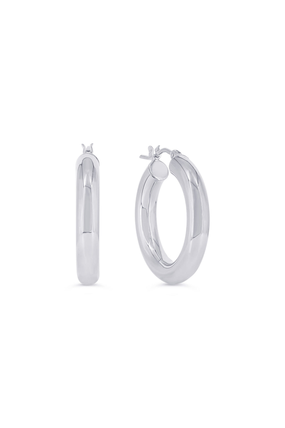 10K 4mm Round Tube Hoop Earrings, Medium - 10k White Gold