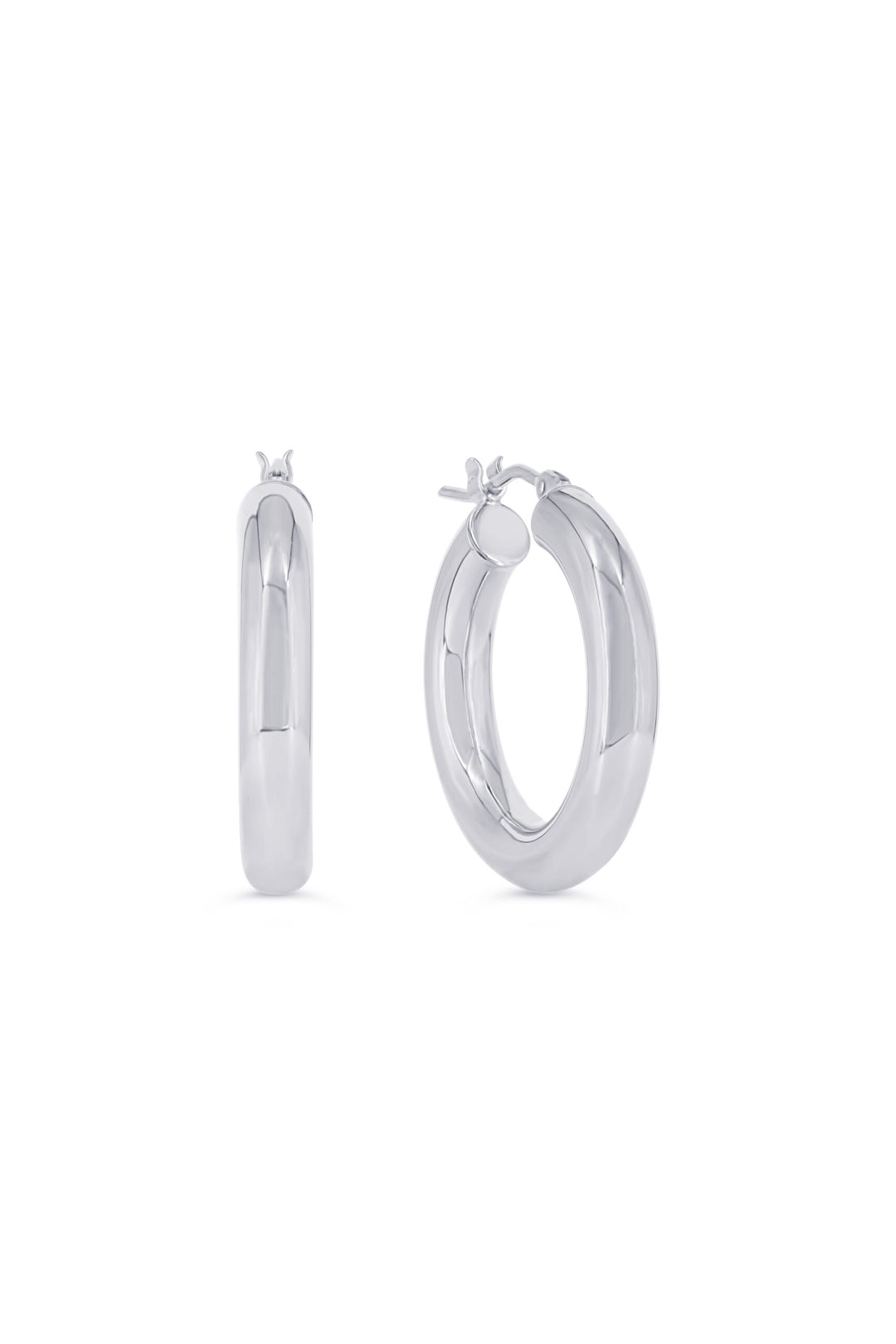 10K 4mm Round Tube Hoop Earrings, Medium - 10k White Gold