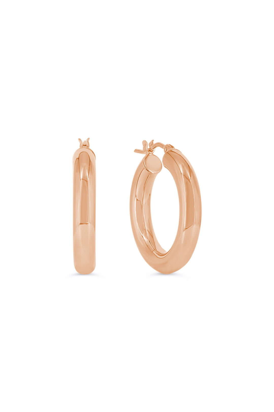 10K 4mm Round Tube Hoop Earrings, Medium - 10k Rose Gold