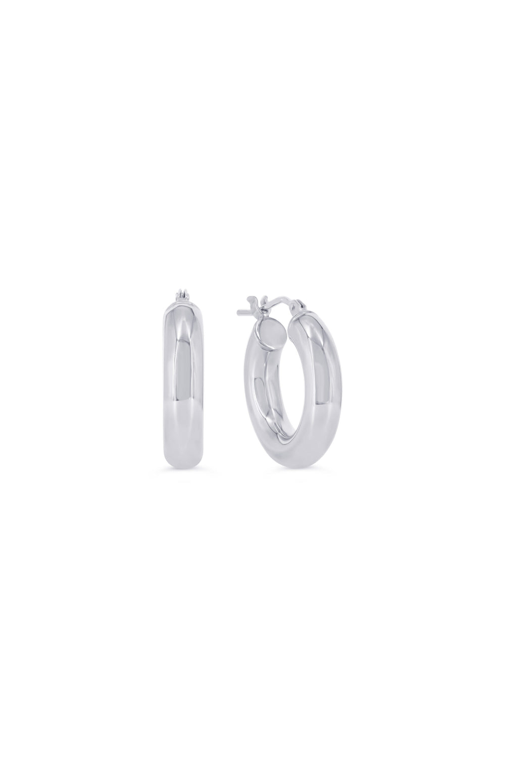 10K 4mm Round Tube Hoop Earrings, Small - 10k White Gold