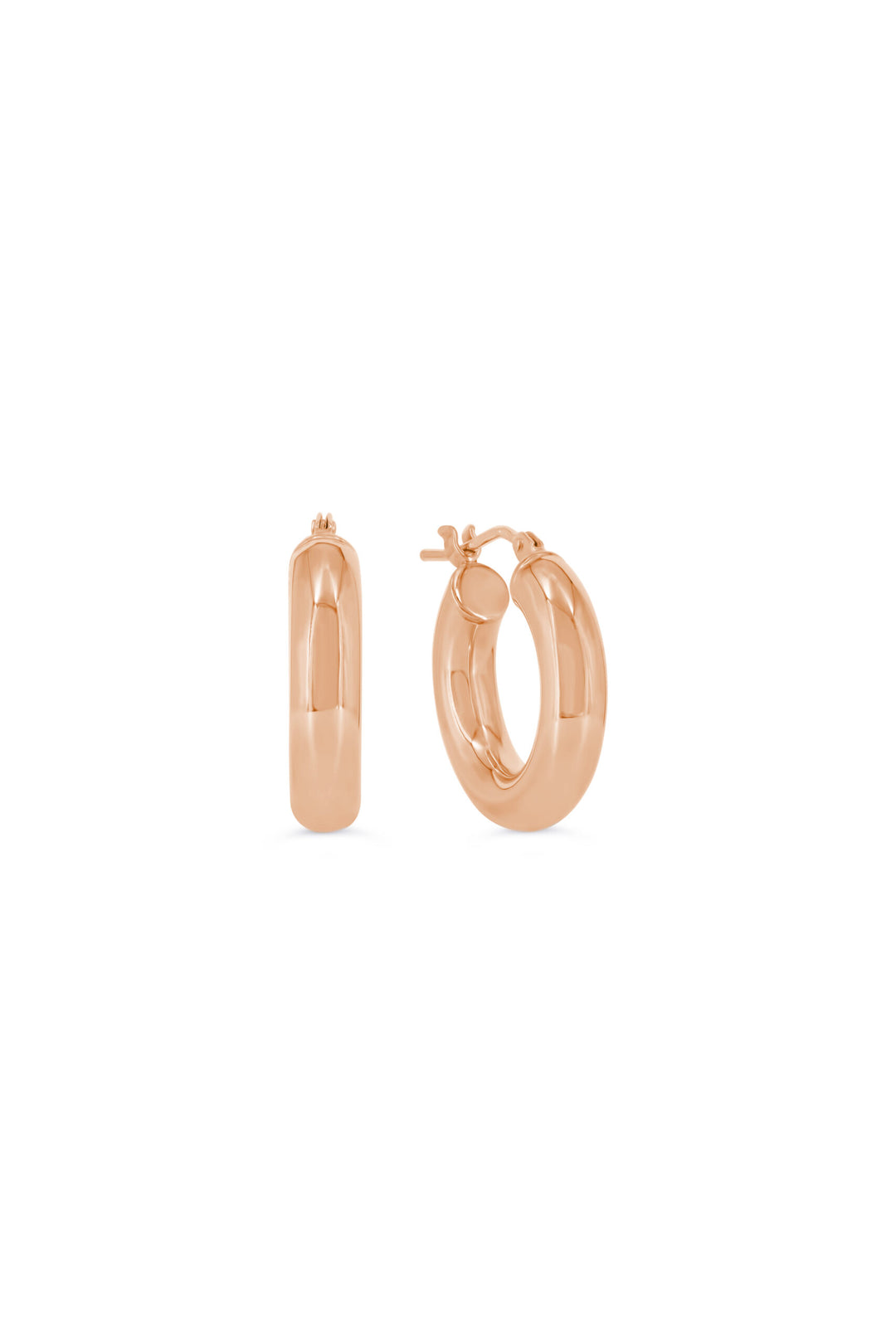 10K 4mm Round Tube Hoop Earrings, Small - 10k Rose Gold