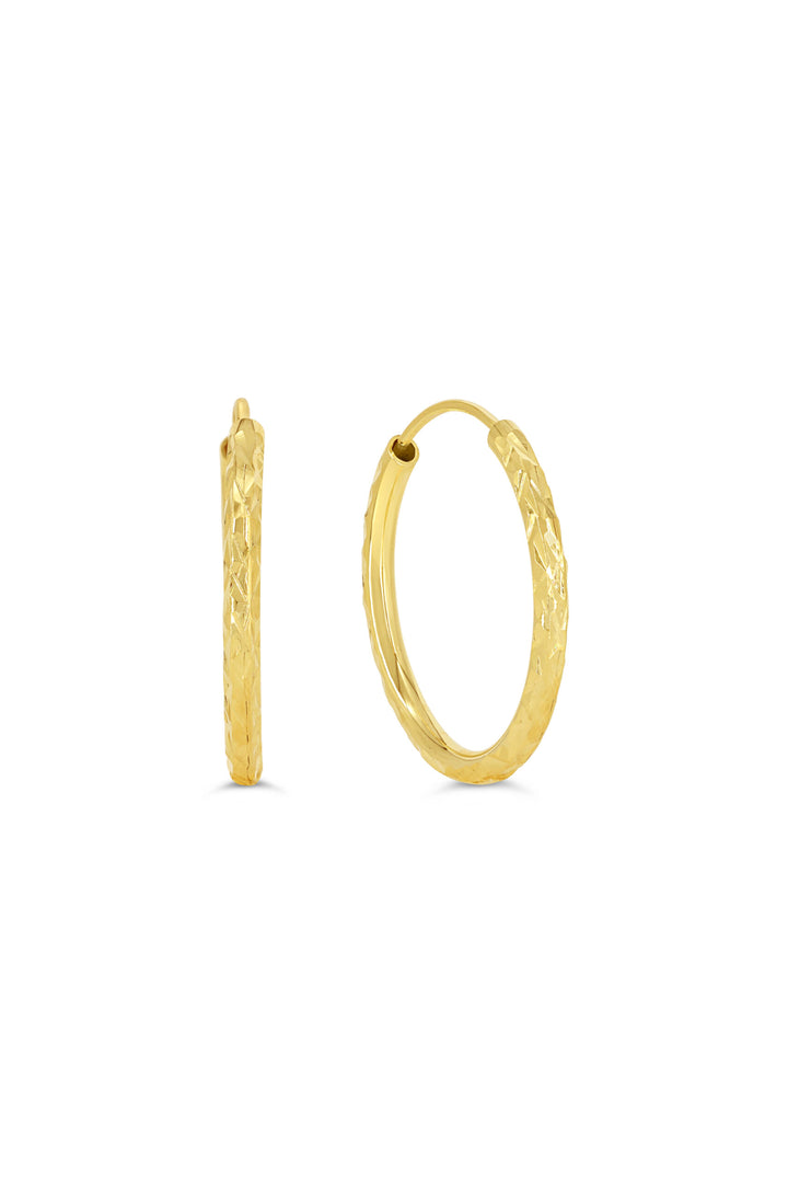 10K Diamond Cut Endless Sleeper Hoop Earrings, 15mm - 10k Yellow Gold