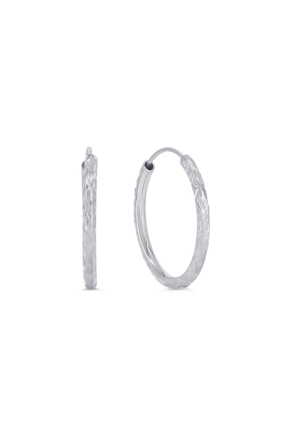 10K Diamond Cut Endless Sleeper Hoop Earrings, 15mm - 10k White Gold