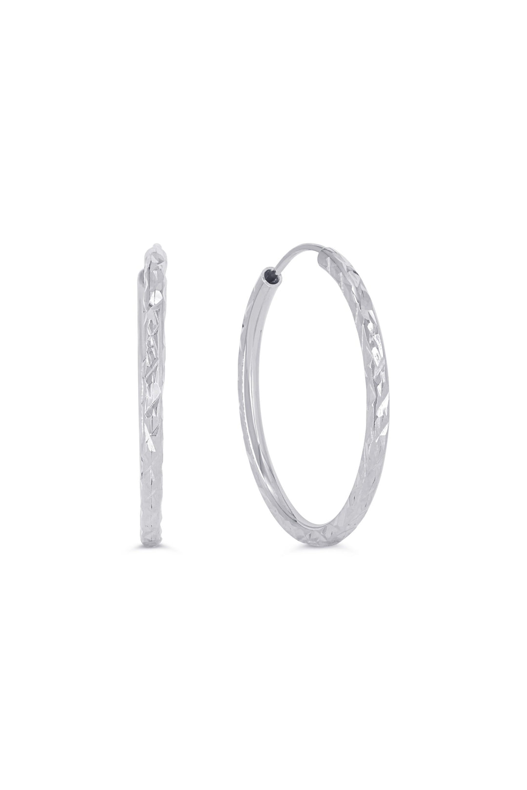 10K Diamond Cut Endless Sleeper Hoop Earrings, 19mm - 10k White Gold