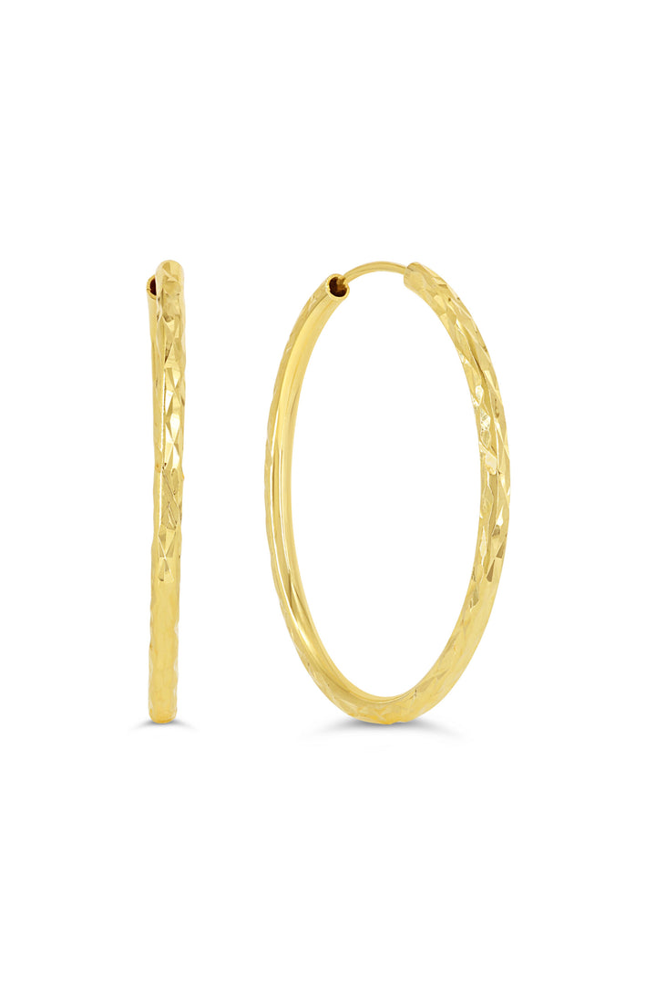 10K Diamond Cut Endless Sleeper Hoop Earrings, 24mm - 10k Yellow Gold