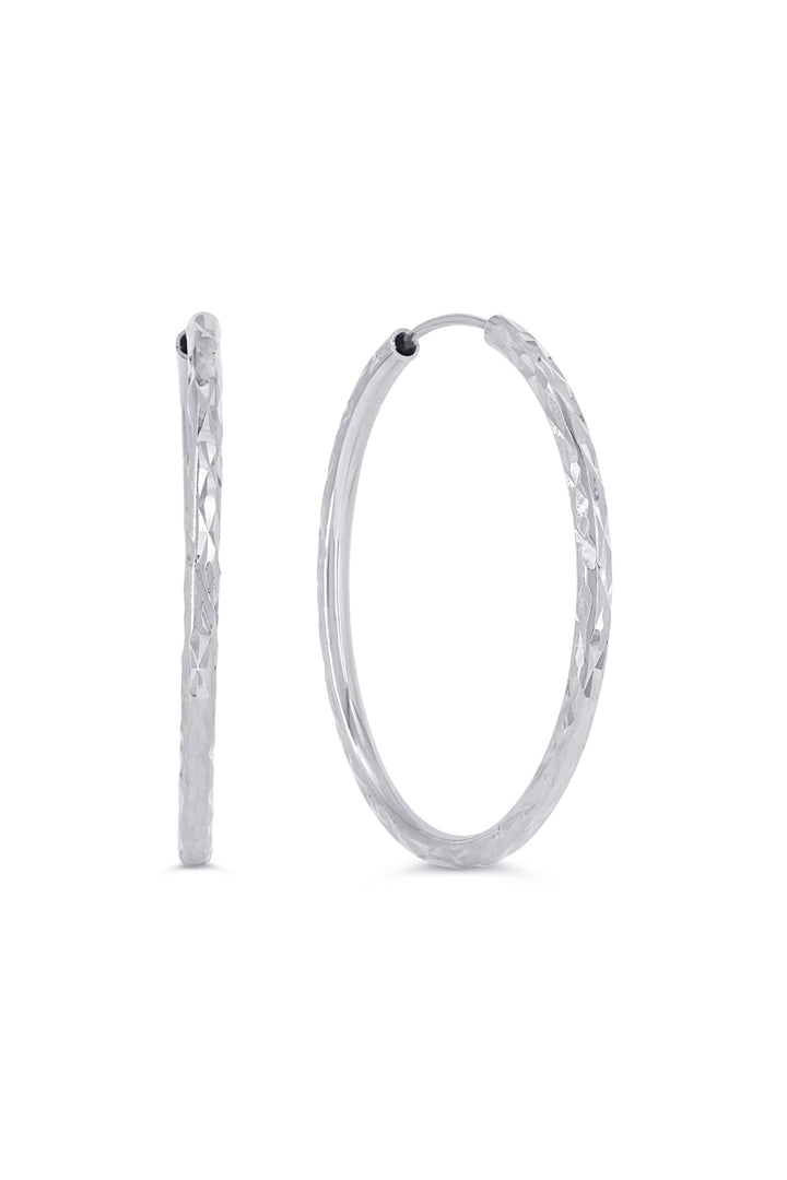 10K Diamond Cut Endless Sleeper Hoop Earrings, 24mm - 10k White Gold