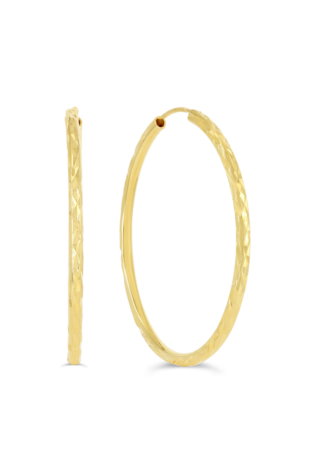 10K Diamond Cut Endless Sleeper Hoop Earrings, 30mm - 10k Yellow Gold