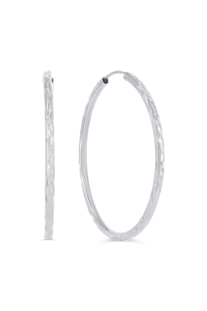 10K Diamond Cut Endless Sleeper Hoop Earrings, 30mm - 10k White Gold