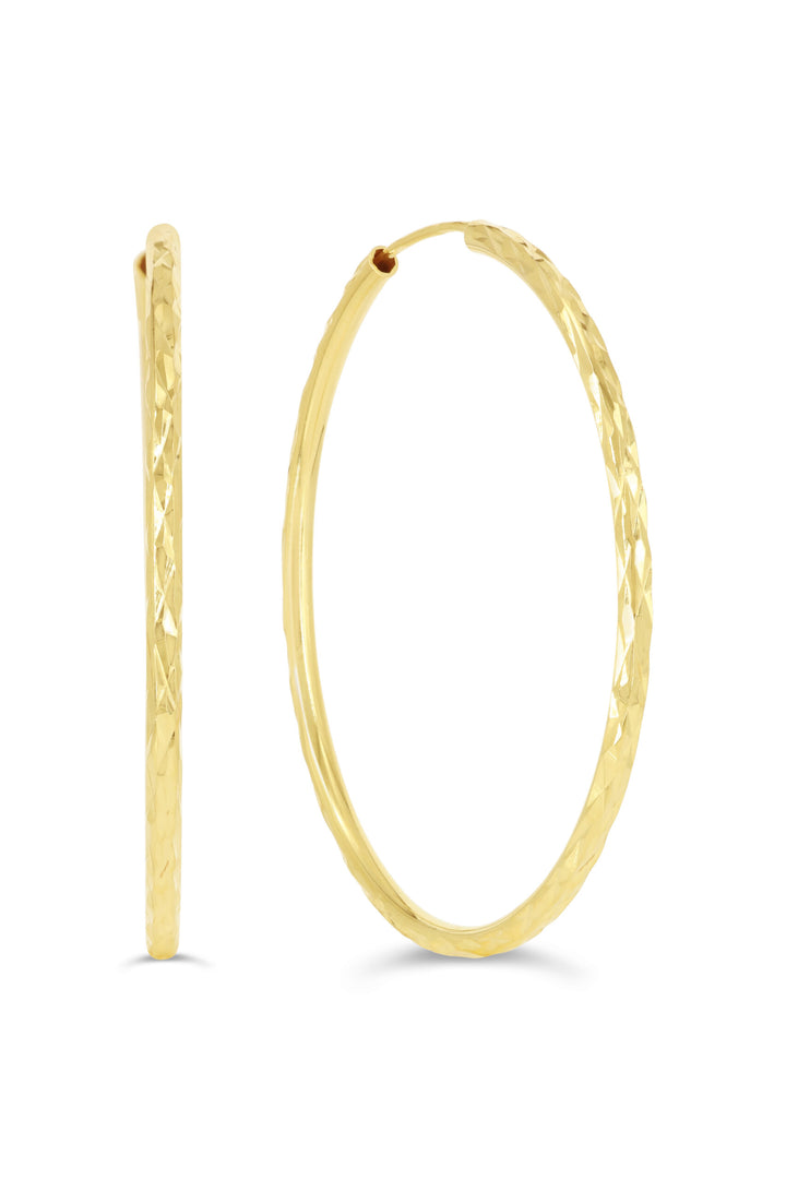 10K Diamond Cut Endless Sleeper Hoop Earrings, 35mm - 10k Yellow Gold