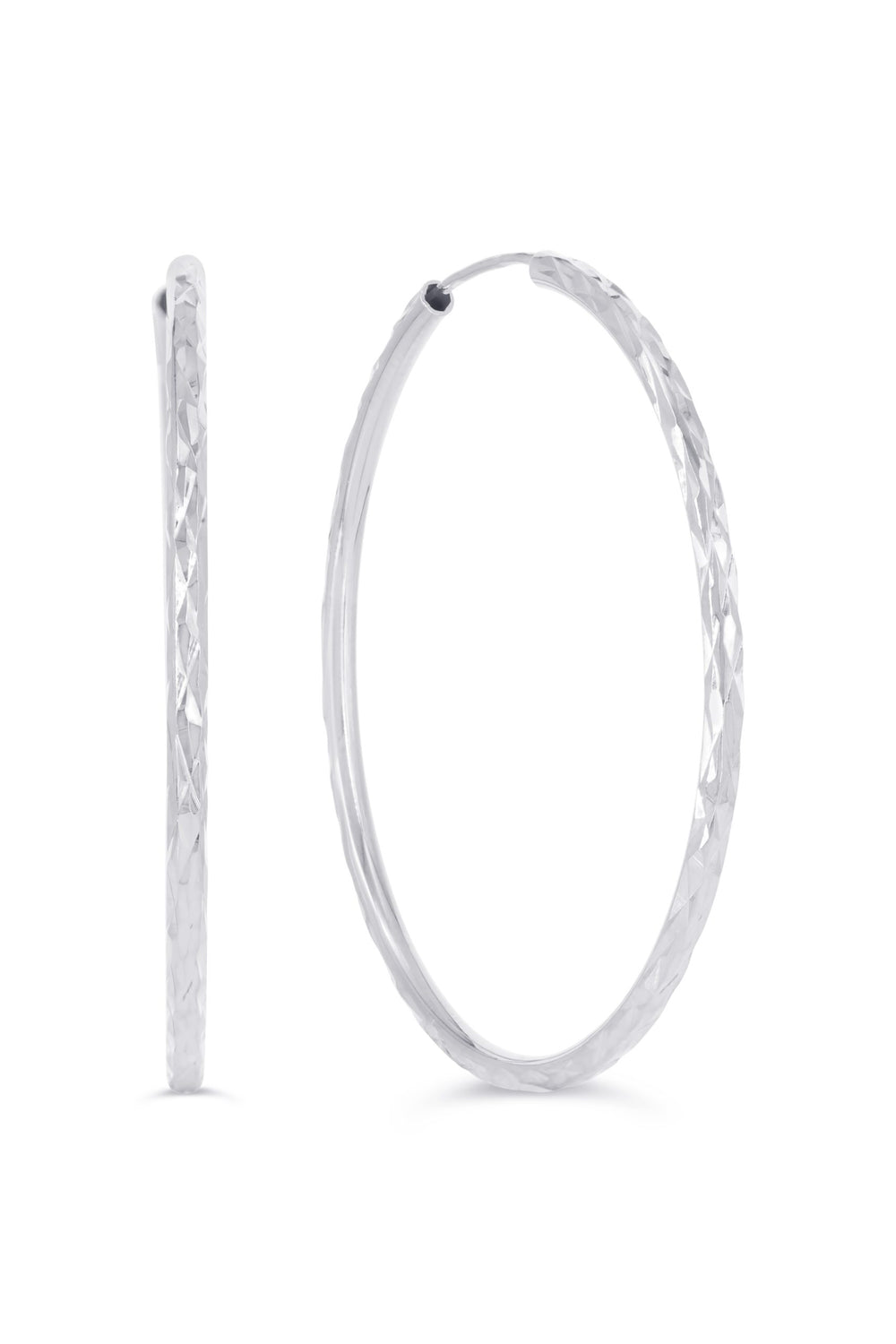 10K Diamond Cut Endless Sleeper Hoop Earrings, 35mm - 10k White Gold