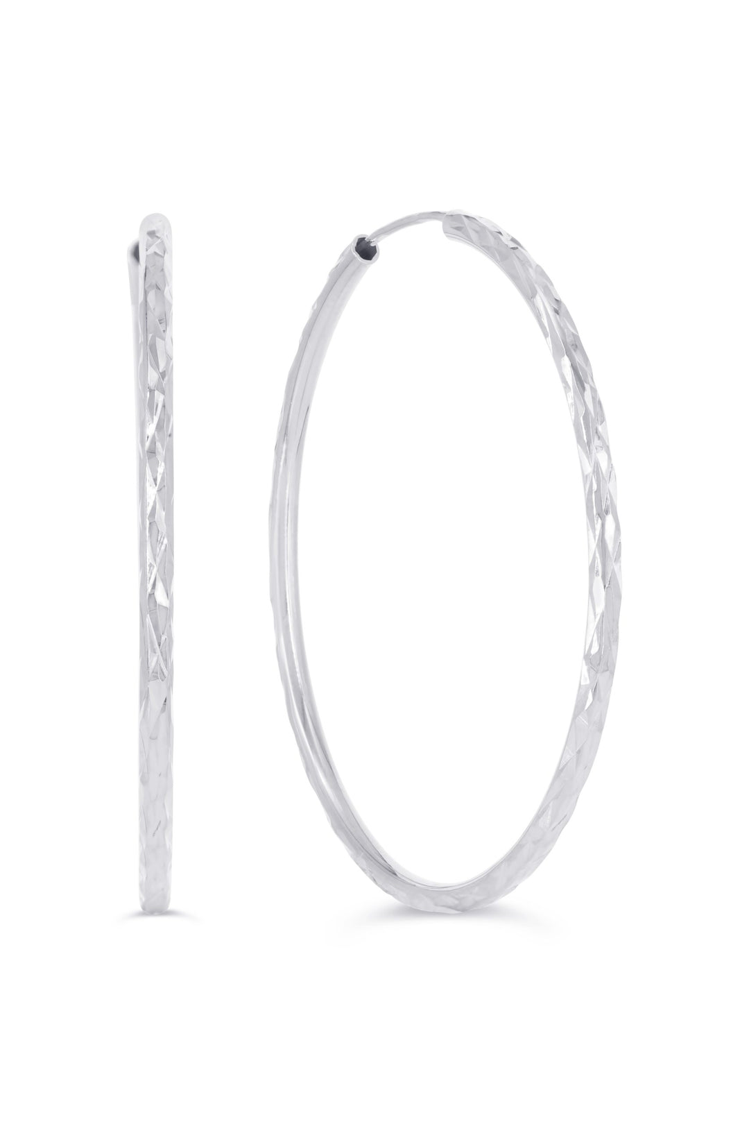 10K Diamond Cut Endless Sleeper Hoop Earrings, 35mm - 10k White Gold