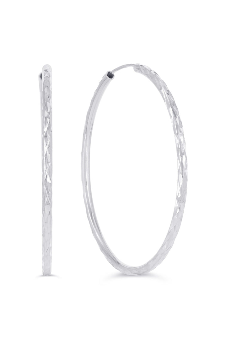 10K Diamond Cut Endless Sleeper Hoop Earrings, 35mm - 10k White Gold