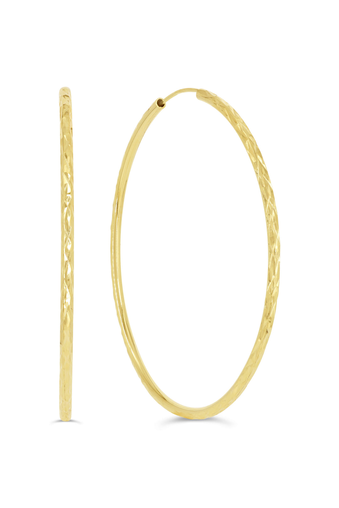 10K Diamond Cut Endless Sleeper Hoop Earrings, 45mm - 10k Yellow Gold