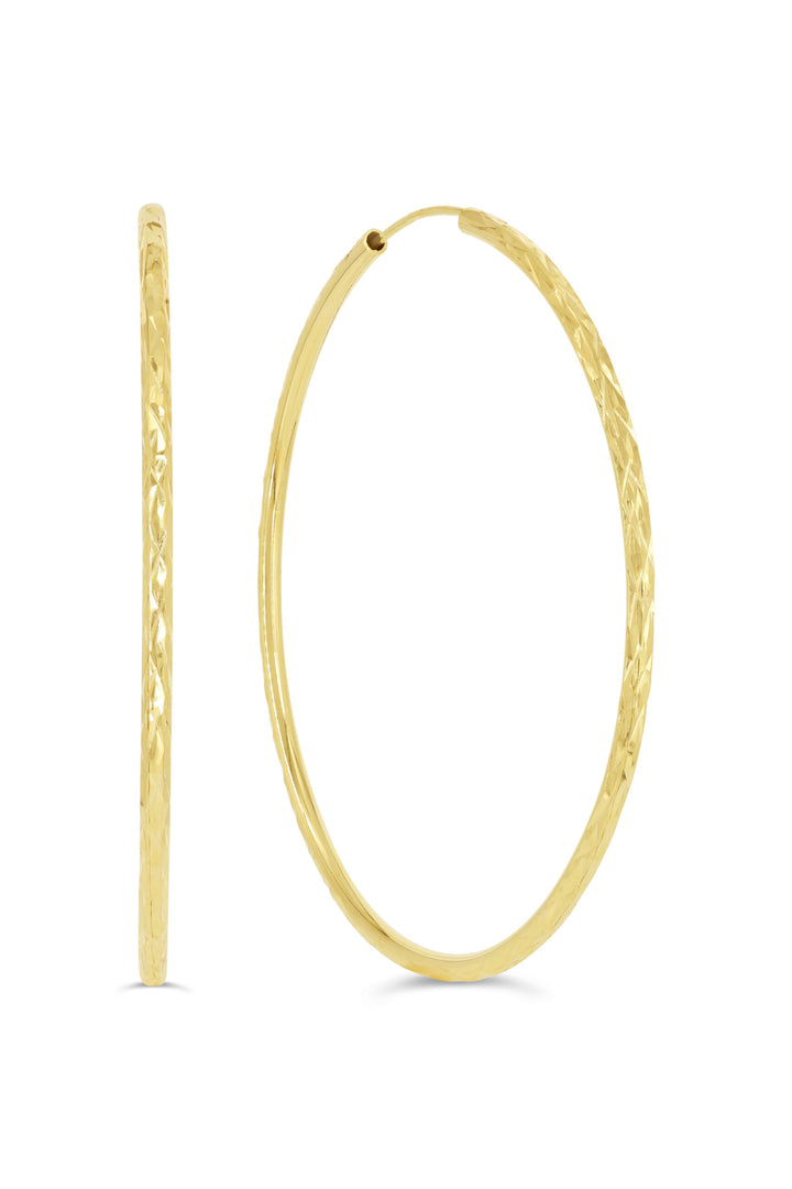 10K Diamond Cut Endless Sleeper Hoop Earrings, 45mm - 10k Yellow Gold