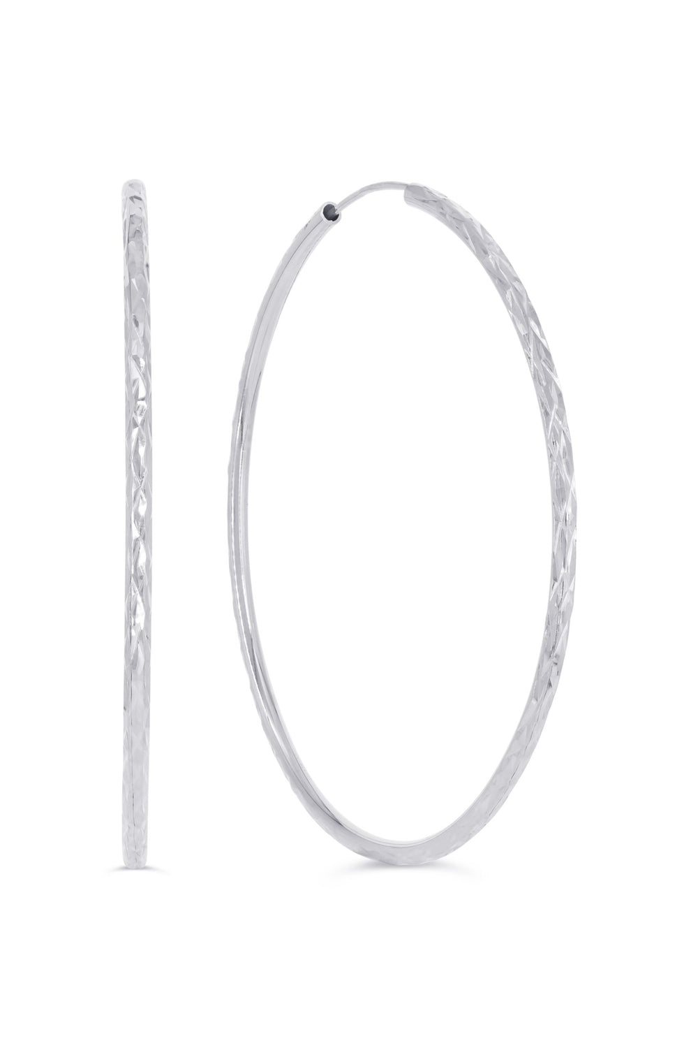 10K Diamond Cut Endless Sleeper Hoop Earrings, 45mm - 10k White Gold