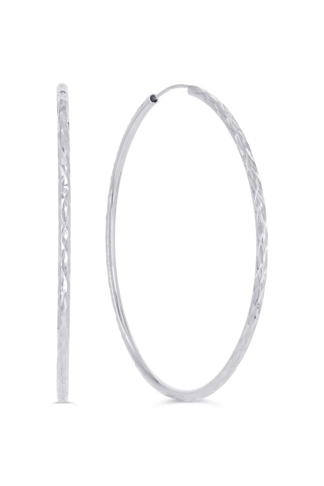 10K Diamond Cut Endless Sleeper Hoop Earrings, 45mm - 10k White Gold