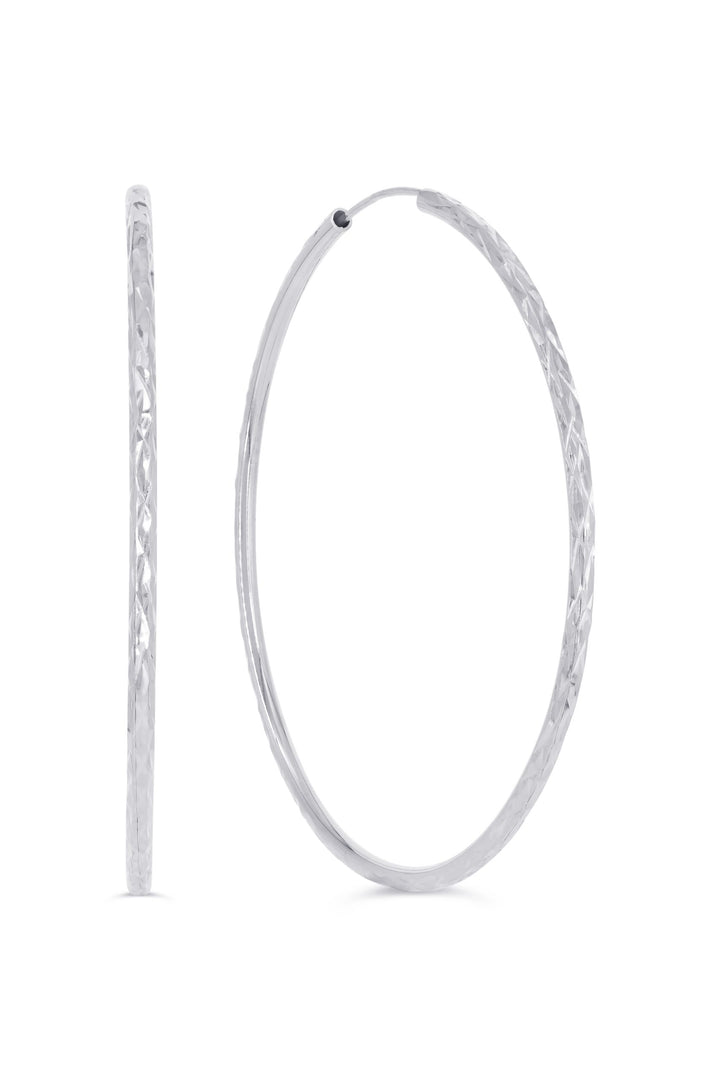 10K Diamond Cut Endless Sleeper Hoop Earrings, 45mm - 10k White Gold