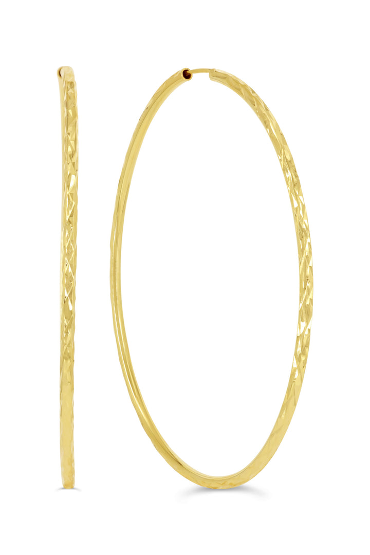 10K Diamond Cut Endless Sleeper Hoop Earrings, 55mm - 10k Yellow Gold