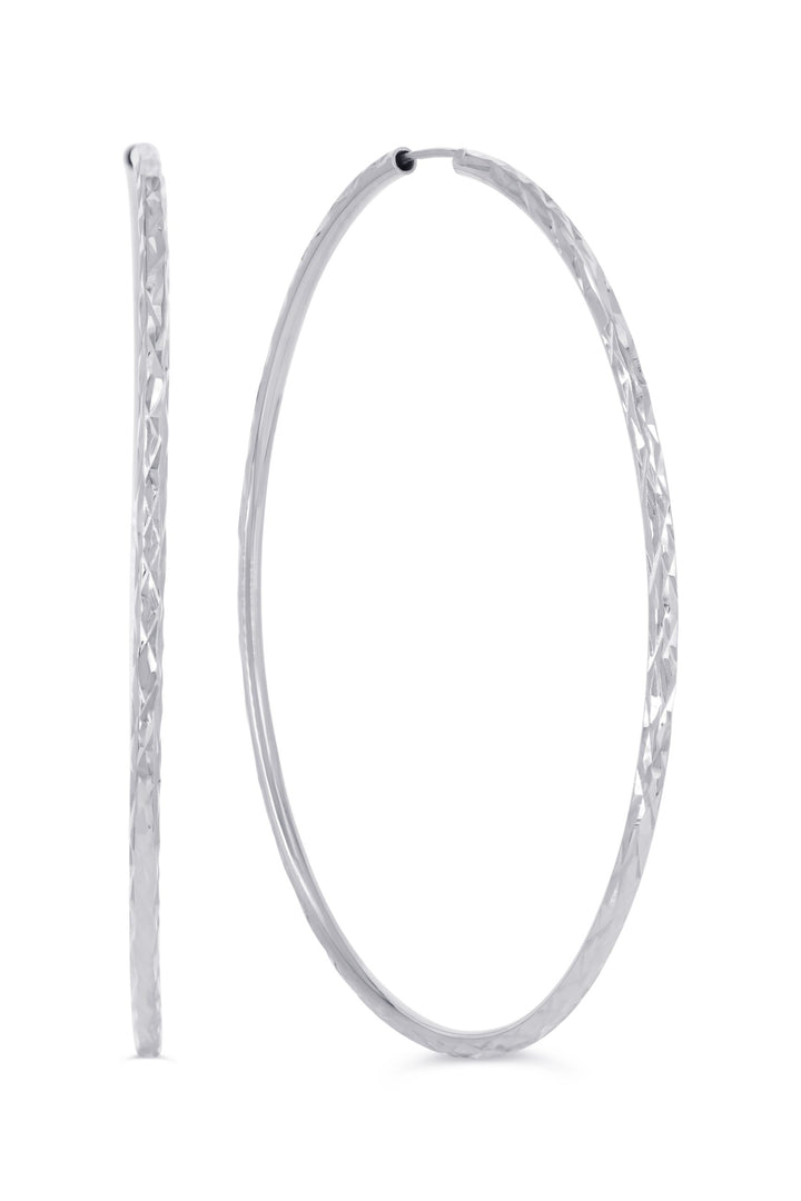 10K Diamond Cut Endless Sleeper Hoop Earrings, 55mm - 10k White Gold