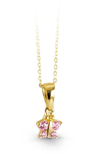 10K Butterfly CZ Pendant with Cable Chain - October (pink CZ)