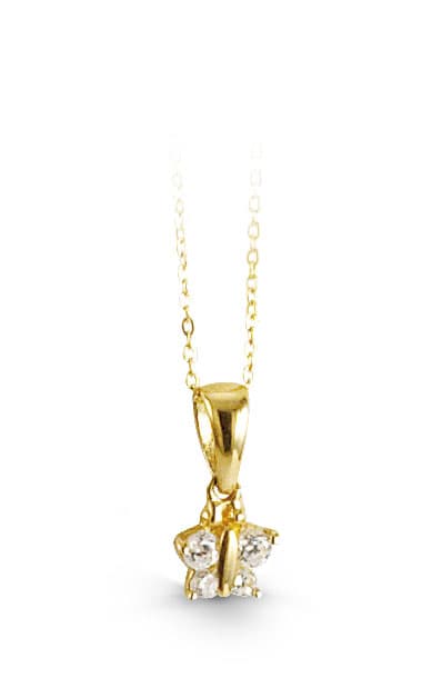 10K Butterfly CZ Pendant with Cable Chain - April (clear CZ)